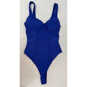 Iris Womens Cobalt Blue Underwire One Piece Swimsuit Thong Bodysuit Sz M